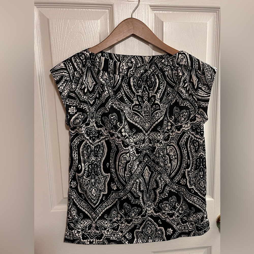 Talbots Black and White Paisley Blouse